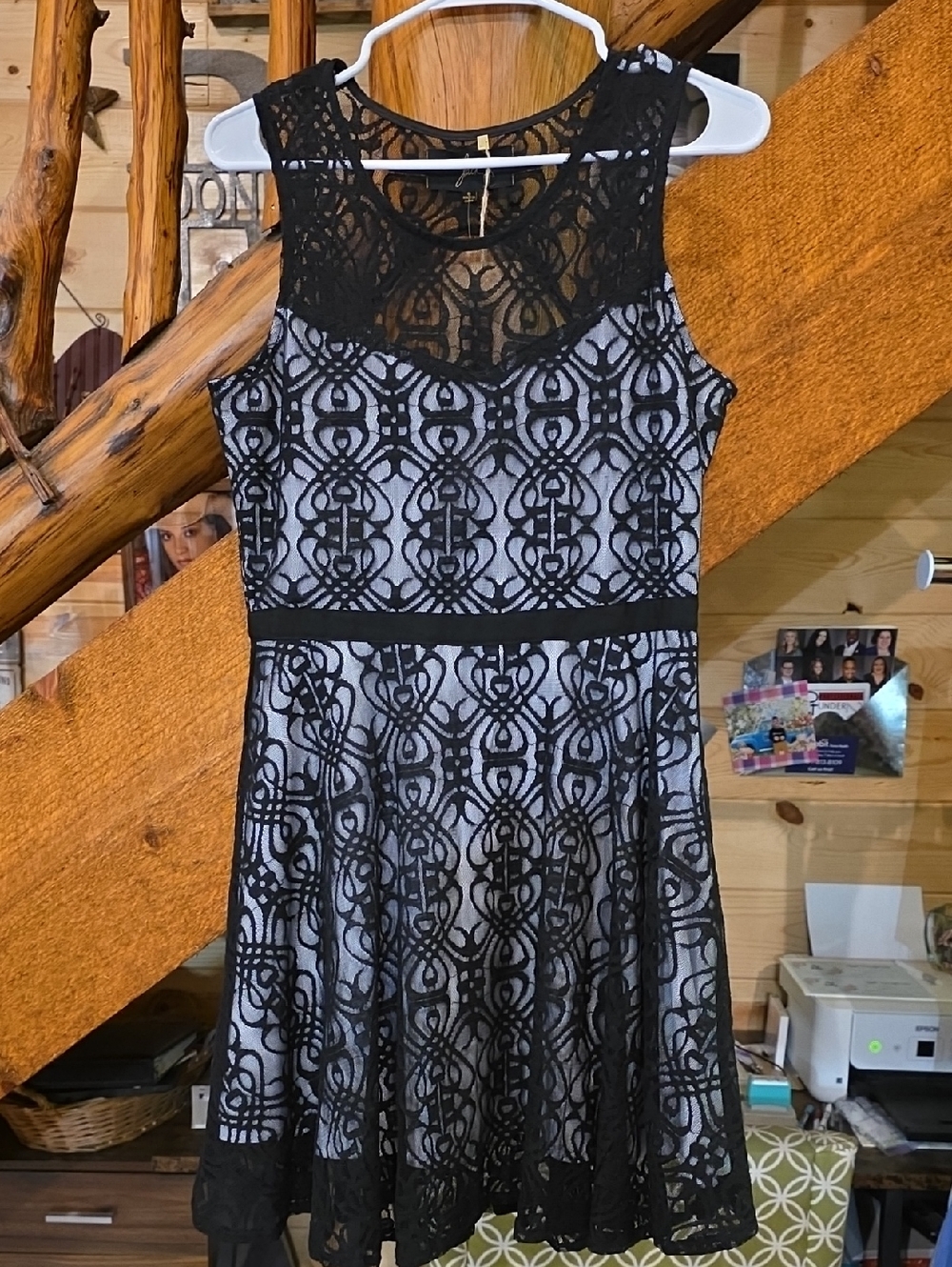 Jack by BB Dakota Black Lace Overlay Mini Dress with Ivory Lining